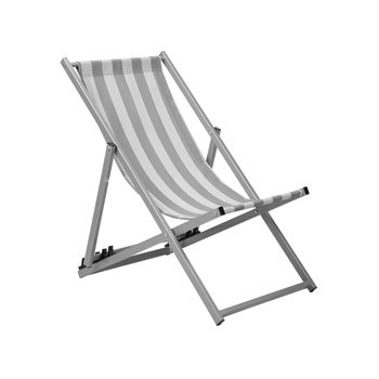 Tumbona De Jardín Gris Blanco Marco Aluminio Negro Rayas Plegable Respaldo Ajustable Aire Libre Locri - Gris