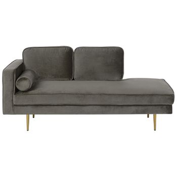 Chaise Longue Tapizado En Terciopelo Gris Pardo Versión Izquierda Patas De Metal Diseño Moderno Miramas - Gris