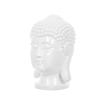Figura Decorativa Blanca De Cerámica Cabeza De Buda Estilo Glamour Decoración Accesorios Buddha - Blanco