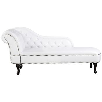 Chaise Longue De Piel Sintética Blanca Con Botones Versión Izquierda Nimes - Blanco