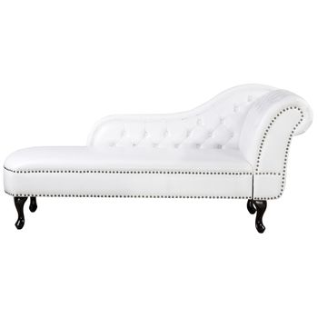 Chaise Longue De Piel Sintética Blanca Con Botones Versión Derecha Nimes - Blanco