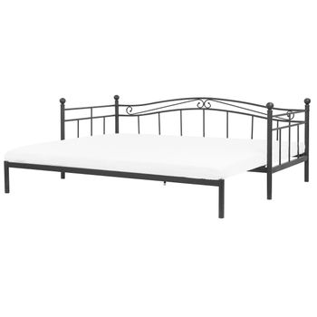 Cama De Metal Negro 90-180 X 200 Cm Con Somier Extensible Estilo Moderno Tulle - Negro