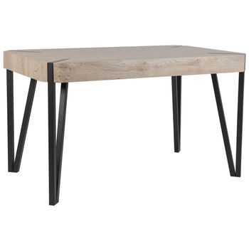 Mesa De Comedor Tapa De Mdf Color Madera Gris Patas De Metal Negro 130 X 80 Cm 6 Plazas Rectangular Industrial Cambell - Madera Clara