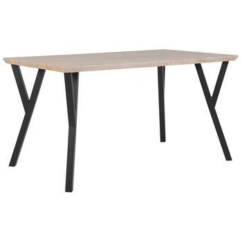 Mesa De Comedor Tablero De Madera Clara Patas De Metal Negro 140 X 80 Cm Rectangular 4 Plazas Industrial Bravo - Madera Clara