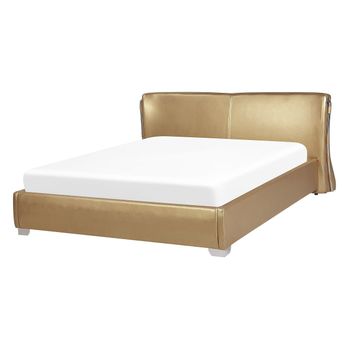 Cama Tapizada En Piel Dorada Con Somier 140 X 200 Cm Diseño Moderno Paris - Dorado