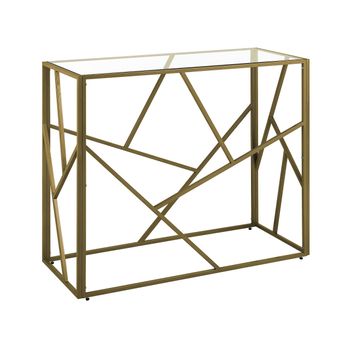 Consola De Metal Dorado Tablero De Cristal 85 X 100 X 40 Cm Moderno Glamuroso Contemporáneo Orland - Dorado