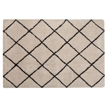 Alfombra Tela Beige Y Negra Patrón Geométrico Rectangular 140 X 200 Cm Adalar - Beige