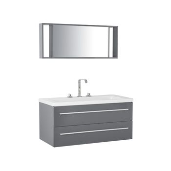 Mueble De Baño Moderno Gris Y Plateado Con Espejo 2 Cajones Lavabo Almeria - Gris