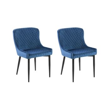 Conjunto De 2 Sillas De Comedor De Terciopelo Azul Marino Negro Acolchado Solano - Azul