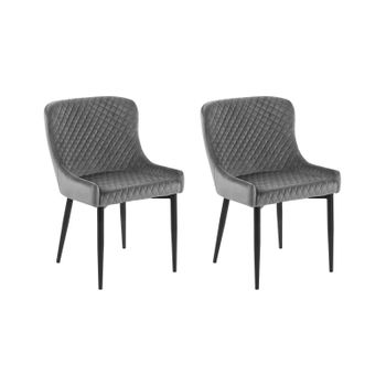 Conjunto De 2 Sillas De Comedor De Terciopelo Gris Negro Acolchado Solano - Gris