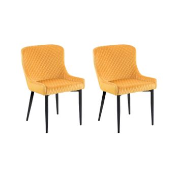 Conjunto De 2 Sillas De Comedor De Terciopelo Amarillo Negro Acolchado Solano - Amarillo