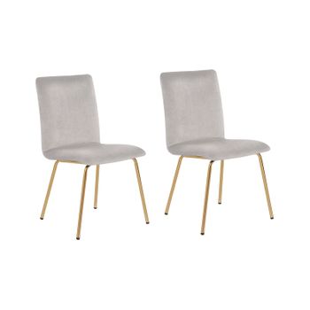 Conjunto De 2 Sillas De Comedor De Terciopelo Gris Sin Reposabrazos Patas De Metal Dorado Retro Glamour Rubio - Gris