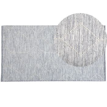 Alfombra Gris De Lana Y Algodón Beige 80 X 150 Cm Patrón Geométrico Tejida A Mano Adremit - Gris