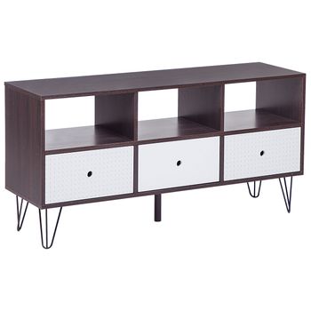 Mueble Para Tv De Madera Oscura Con Blanco Para Tv Hasta 50ʺ Mueble Multimedia Con Estantes De 3 Cajones Foston - Madera Oscura