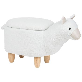 Taburete Para Niños En Forma De Alpaca Tapizado En Tela De Poliéster Blanca Patas De Madera Función De Almacenamiento Reposapiés Alpaca - Blanco