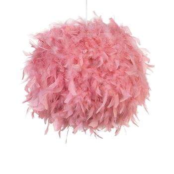 Lámpara Colgante De Plumas Rosas Forma Redonda Estilo Glam Moderno Drava - Rosa