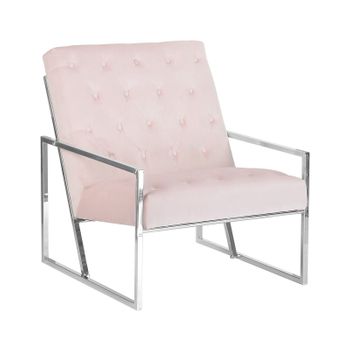 Sillón Tapizado En Terciopelo Rosa Estructura De Metal Plateado Respaldo Acolchado Estilo Glamour Harstad - Rosa