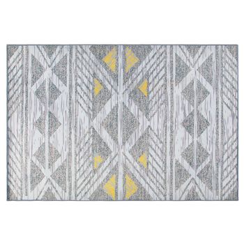 Alfombra Gris Con Poliéster Amarillo 160 X 230 Cm Patrón Geométrico Pelo Corto Kargi - Gris