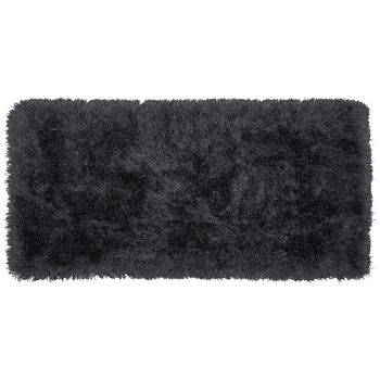 Alfombra Peluda Negra De Pelo Largo 80 X 150 Cm Rectangular Con Mechones De Algodón Cide - Negro