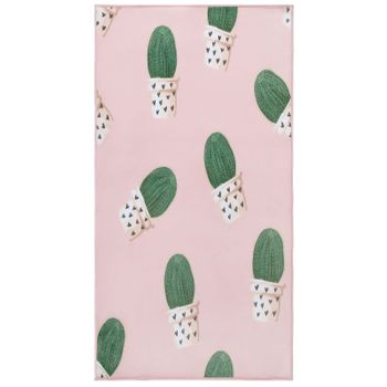 Alfombra De Poliéster Rosa Verde 80 X 150 Cm Patrón De Cactus Habitación Infantil Eldivan - Rosa