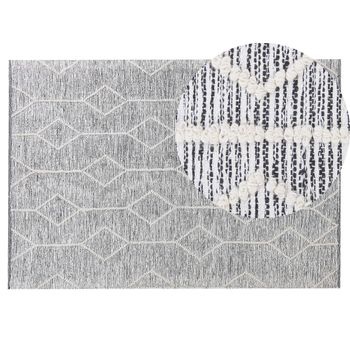 Alfombra Gris De Lana Y Algodón Beige 140 X 200 Cm Patrón Geométrico Tejida A Mano Edremit - Gris