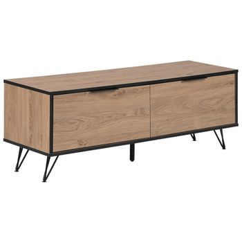 Mueble Tv Madera Clara Negro 120 X 40 Cm Tablero De Partículas 2 Estantes Halston - Madera Clara