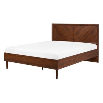 Cama Doble De Madera Oscura 140 X 200 Cm Cabecero Alto Estilo Rústico Mialet - Madera Oscura