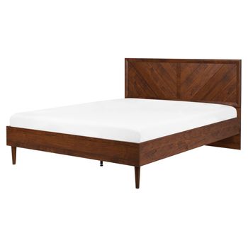 Cama Doble De Madera Oscura 160 X 200 Cm Cabecero Alto Estilo Rústico Mialet - Madera Oscura