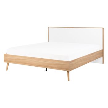 Cama De Madera Blanca 140 X 200 Cm Con Somier Y Cabecero Estilo Minimalista Escandinavo Serris - Madera Clara