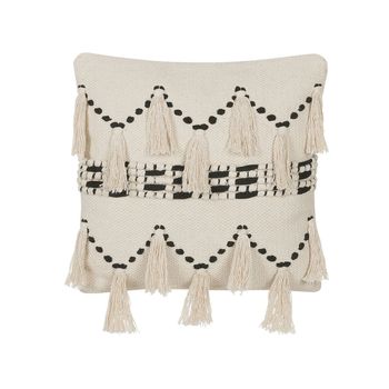 Cojín Decorativo De Algodón Beige 45 X 45 Cm Con Borlas Boho Retro Decoración Accesorios Thondi - Beige