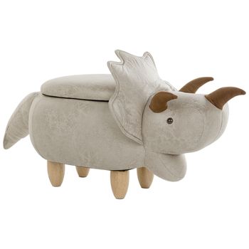 Taburete Para Niños Triceratops Tapizado En Tela De Poliéster Gris Claro Patas De Madera Tapizadas Función De Almacenamiento Triceratops - Gris