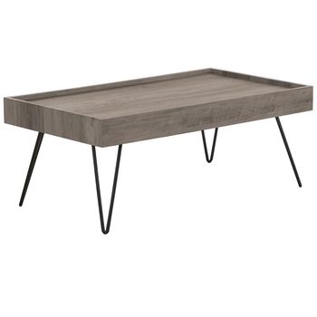 Mesa De Centro De Madera Gris 100 X 60 Cm Patas De Horquilla De Metal Negro Tablero Rectangular Con Bordes Elevados Industrial Welton - Madera Oscura