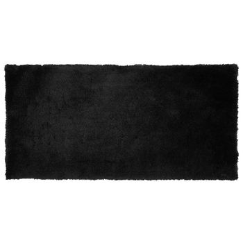 Alfombra Negra 80 X 150 Cm Poliéster Hecho A Mano Pelo Largo Evren - Negro