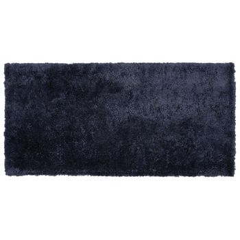 Alfombra Azul Oscuro 80 X 150 Cm Poliéster Hecho A Mano Pelo Largo Evren - Azul