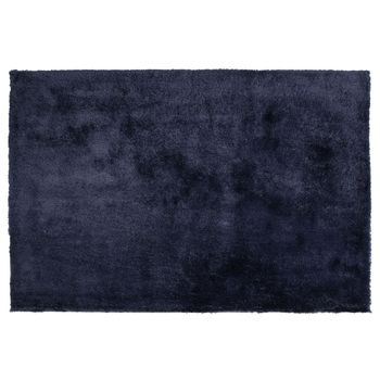 Alfombra Azul Oscuro 160 X 230 Cm Poliéster Hecho A Mano Pelo Largo Evren - Azul