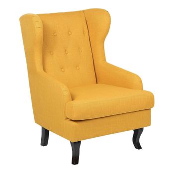 Sillón Orejero De Terciopelo Amarillo Patas Negras Capitoné Brazos Empotrados Moderno Escandinavo Alta - Amarillo