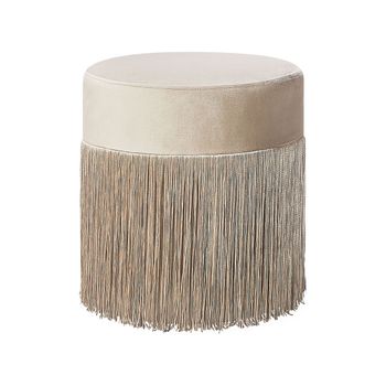 Puf Otomana Redondo De Terciopelo Beige Glam Con Borlas Virginia - Beige