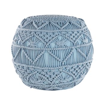 Puf De Algodón Azul De Punto Reposapiés Trenzado Redondo De Crochet Grueso Kayseri - Azul