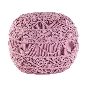 Puf De Algodón Rosa De Punto Reposapiés Trenzado Redondo De Crochet Grueso Kayseri - Rosa