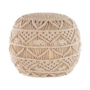 Puf De Punto De Algodón Beige Reposapiés Trenzado Redondo De Crochet Grueso Kayseri - Beige