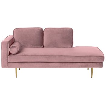 Chaise Longue Tapizado En Terciopelo Rosa Versión Izquierda Patas De Metal Diseño Moderno Miramas - Rosa