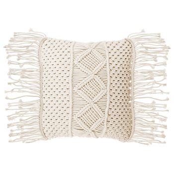 Cojín Decorativo De Algodón Macramé Beige 40 X 45 Cm Con Borlas Cuerda Decoración Boho Retro Yortan - Beige