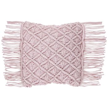 Cojín Decorativo De Algodón Rosa Macramé 40 X 40 Cm Cuerda Boho Retro Yaniklar - Rosa