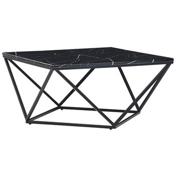 Mesa De Centro Efecto Mármol Negro 80 X 80 Cm Mdf Jaula Glamour Malibu - Negro