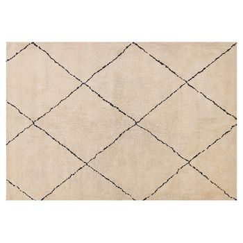 Alfombra De Poliéster Beige Negro 140 X 200 Cm Patrón Geométrico Moderno Mutki - Beige