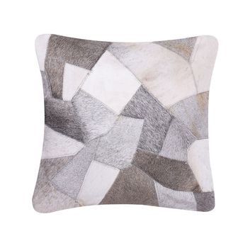 Cojín De Piel Algodón Beige 45 X 45 Cm Patchwork Abstracto Moderno Neeloor - Gris