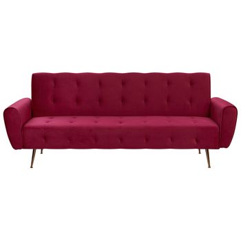 Sofá Cama Tapizada 3 Plazas Rojo Oscuro Acolchado Moderno Selnes - Rojo