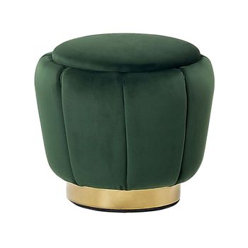 Puf Tapizado En Terciopelo Verde Con Base Dorada Ø 43 X 37 Cm Reposapiés Glamour Irving - Verde