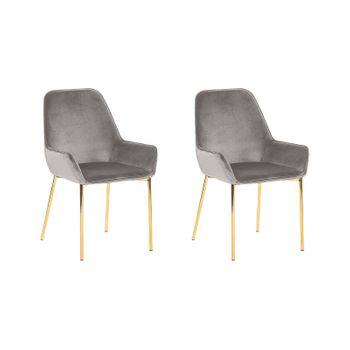 Conjunto De 2 Sillas De Comedor Tapizadas En Terciopelo Gris Con Patas Doradas Estilo Retro Glamour Loverna - Gris