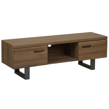 Soporte Para Tv De Madera Oscura Base De Metal Gris Estantes Gabinetes Gestión De Cables Industrial Unidad Multimedia Timber - Madera Oscura